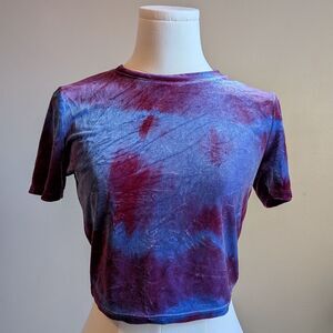 Four Leaf Cropped Velvet Top Purple Tie Dye Whimsygoth Boho Fairycore Size XS